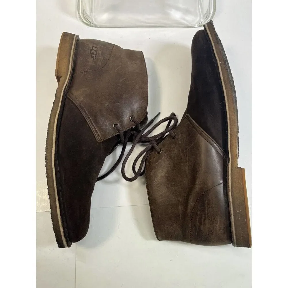 Ugg Mens Boots Size 11 US Chukka Desert Brown‎ Leather Suede Leighton Two Tone
